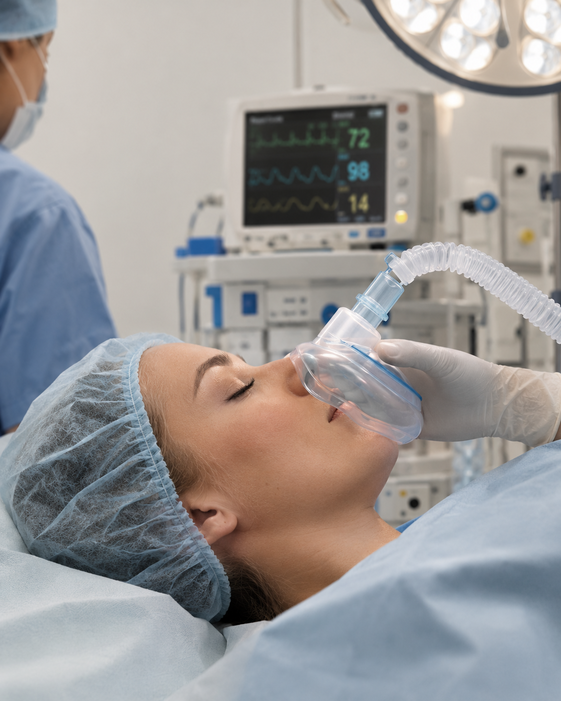 Rustige patiënt onder anesthesiemasker-2