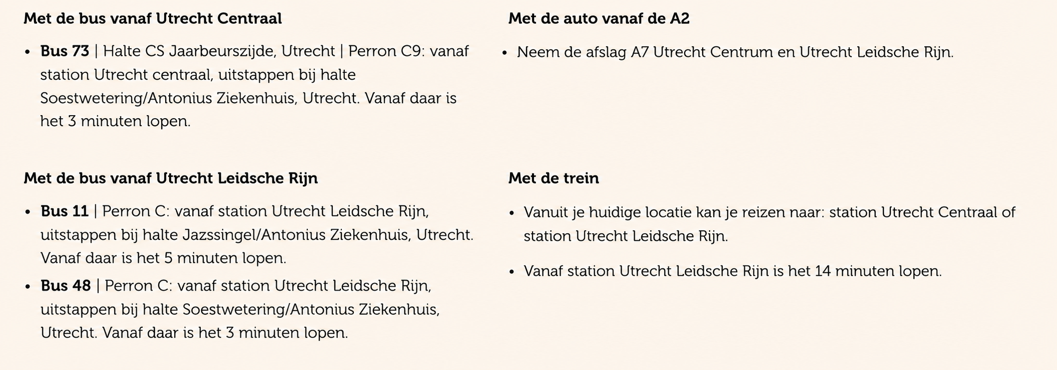 Uitgebreide route-informatie in twee kolommen